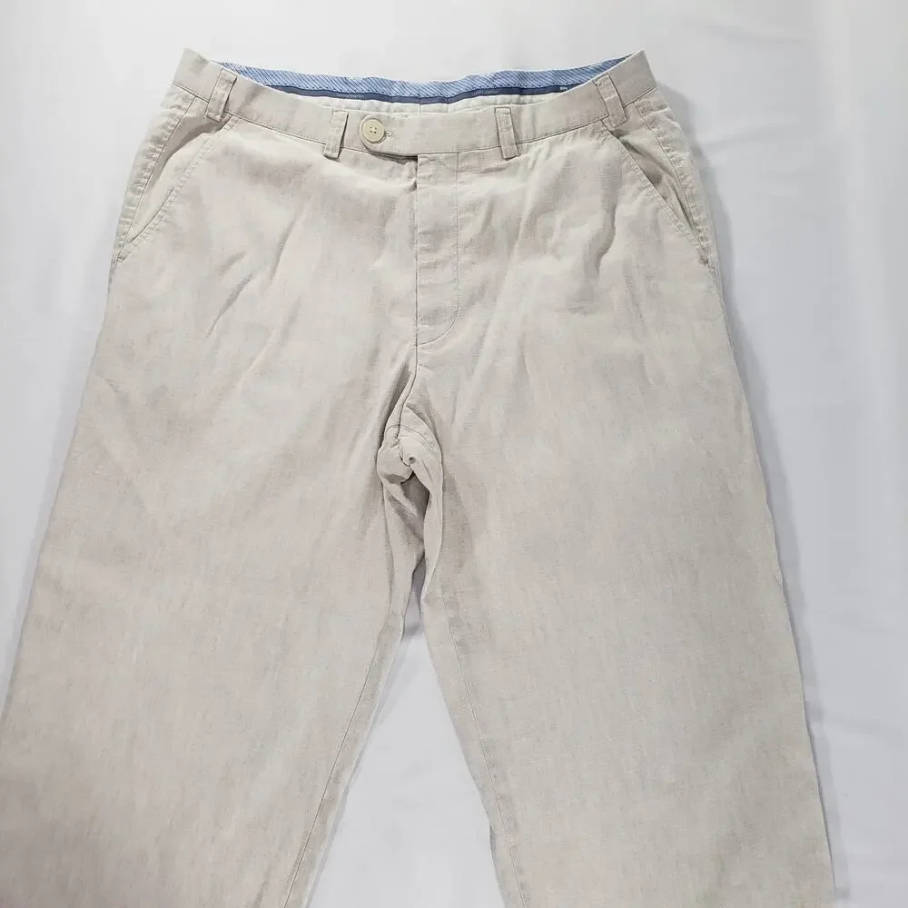 Hiltl Beige Flax Cotton Luxury Comfort Ultimate Trouser Pants Size 35/38
